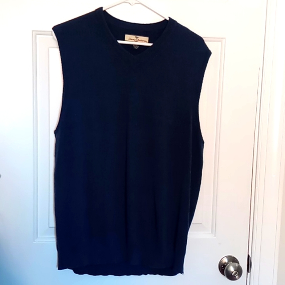Tommy Bahama blue sweater vest, size L, silk and cotton blend, v-neck